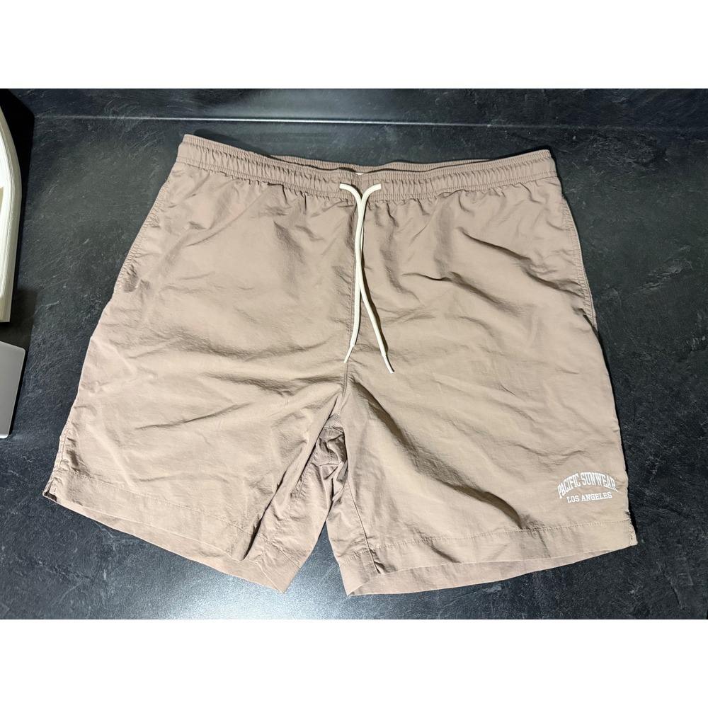PacSun Los Angeles Mens Tan Nylon Swim Trunks Board Shorts Elastic Waist Large